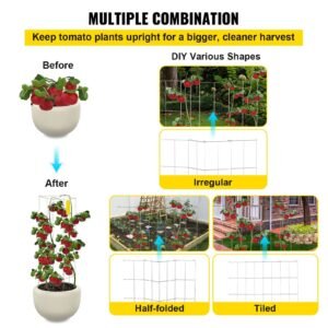 tomato cages, 11.8" x 11.8" x 46.1", 5 packs square plant support cages, silver pvc coated steel tomato towers for climbing vegetables, plants, flowers, fruits