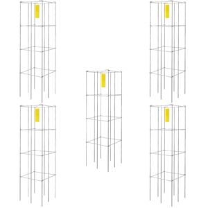 tomato cages, 11.8" x 11.8" x 46.1", 5 packs square plant support cages, silver pvc coated steel tomato towers for climbing vegetables, plants, flowers, fruits