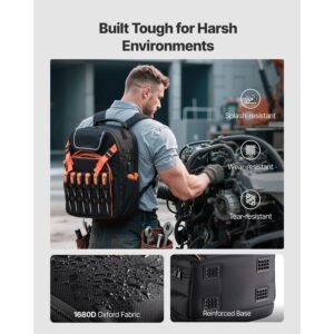 tool backpack, 45 pockets, heavy duty tools storage organizer work bags with laptop compartment & reinforced fabric basee, electrician jobsite backpack for electrician, repairman