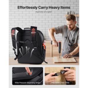 tool backpack, 45 pockets, heavy duty tools storage organizer work bags with laptop compartment & reinforced fabric basee, electrician jobsite backpack for electrician, repairman