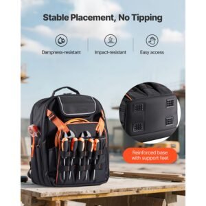tool backpack, 45 pockets, heavy duty tools storage organizer work bags with laptop compartment & reinforced fabric basee, electrician jobsite backpack for electrician, repairman