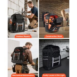 tool backpack, 56 pockets, heavy duty tools storage organizer bags with molded base, electrician jobsite backpack for construction jobsite, electrician, industrial, repairman, and hvac techs