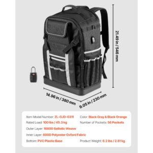 tool backpack, 56 pockets, heavy duty tools storage organizer bags with molded base, electrician jobsite backpack for construction jobsite, electrician, industrial, repairman, and hvac techs