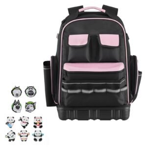 tool backpack, 56 pockets, heavy duty tools storage organizer work bags with laptop compartment & molded base, electrician jobsite backpack for electrician, repairman, and hvac techs
