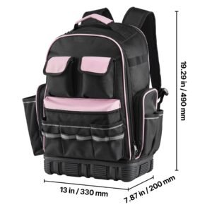 tool backpack, 56 pockets, heavy duty tools storage organizer work bags with laptop compartment & molded base, electrician jobsite backpack for electrician, repairman, and hvac techs