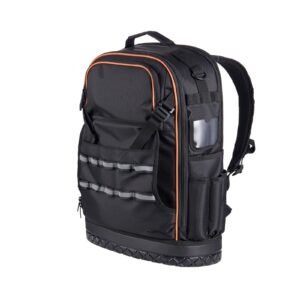 tool backpack with tools, 65 pockets, heavy duty tools storage organizer bags with laptop compartment & molded base, electrician jobsite backpack for electrician, repairman, and hvac techs