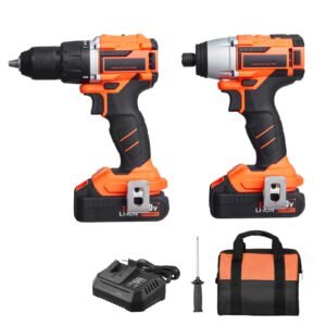 Tool Combo Kit, 20V Max Cordless 2-Tool Combo Kit, with 1/2 in Impact Drill, 1/4 in Impact Driver, Compact Cordless Power Tool Combo Kit with 4.0 Ah Batteries, Screws, Charger, and Cloth Bag