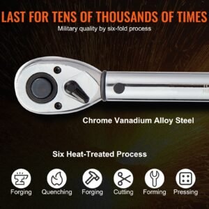torque wrench, 10 150ft.lb/14 204n.m 1/2 inch drive click torque wrench, dual direction adjustable torque wrench set, mechanical dual range scales torque wrench kit with adapters extension rod