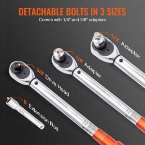 torque wrench, 10 150ft.lb/14 204n.m 1/2 inch drive click torque wrench, dual direction adjustable torque wrench set, mechanical dual range scales torque wrench kit with adapters extension rod