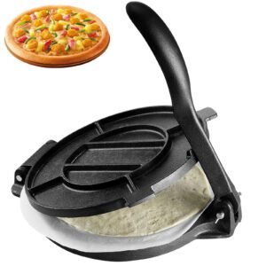 tortilla press, 10 inch tortilla and roti maker, cast iron heavy duty tortilladora press, pre seasoned pataconera maker with 100 pcs parchment paper, dough maker for flour tortilla, tawa, silver