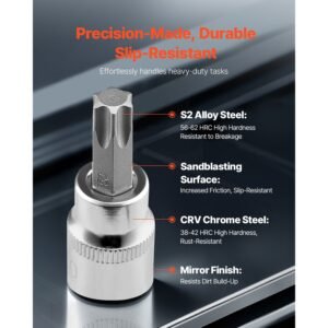 torx bit socket set, 13 piece star t8 t60 set, s2 alloy steel and cr v steel, 1/4 in, 3/8 in, and 1/2 in drives, with enhanced storage case, torx sockets for hand use, mechanics, auto repair