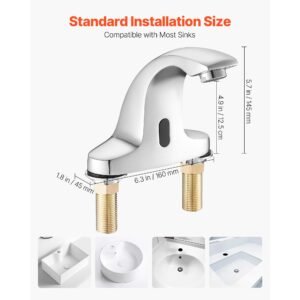 touchless bathroom sink faucet, automatic motion sensor restroom toilet faucet cold water with hole cover plate, battery operated for 9/16 in pipe commercial lavatory,chrome plated silver