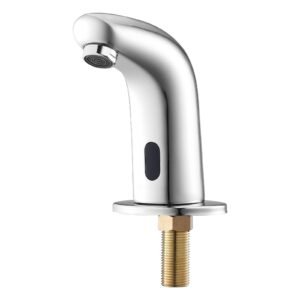 Touchless Bathroom Sink Faucet, Automatic Motion Sensor Restroom Toilet Faucet Cold Water with Hole Cover Plate, Battery Operated for 9/16 in Pipe Commercial Lavatory,Chrome Plated Silver G112M