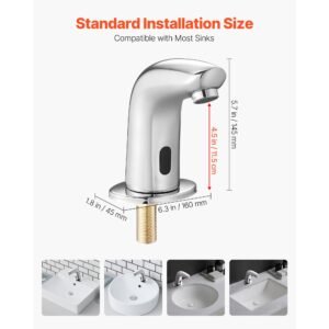 touchless bathroom sink faucet, automatic motion sensor restroom toilet faucet cold water with hole cover plate, battery operated for 9/16 in pipe commercial lavatory,chrome plated silver g112m
