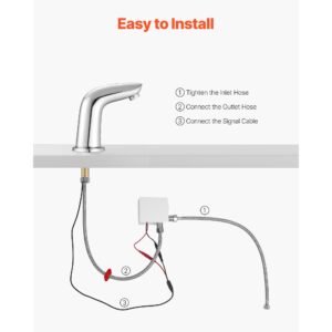 touchless bathroom sink faucet, automatic motion sensor restroom toilet faucet cold water with hole cover plate, battery operated for 9/16 in pipe commercial lavatory,chrome plated silver g112m