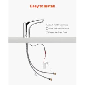 touchless bathroom sink faucet, automatic motion sensor restroom toilet faucet, handsfree adjustable cold hot single handle water mixer battery operated for 9/16 in pipe,chrome plated silver