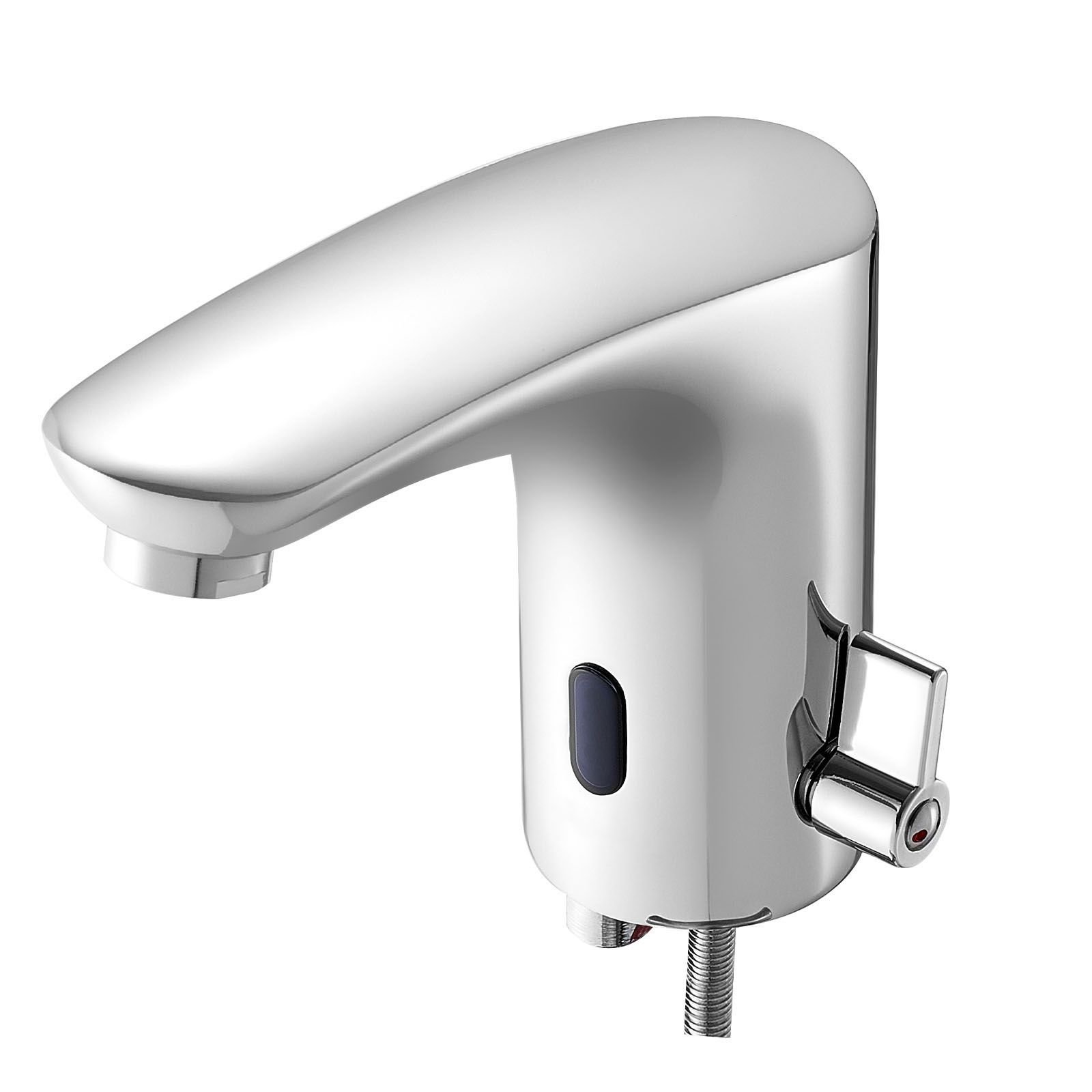touchless bathroom sink faucet, automatic motion sensor restroom toilet faucet, handsfree adjustable cold hot single handle water mixer battery operated for 9/16 in pipe,chrome plated silver