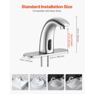 touchless bathroom sink faucet, automatic motion sensor restroom toilet faucet with hole cover plate, battery operated,adjustable temp for 9/16 in pipe commercial lavatory,brushed nickel silver
