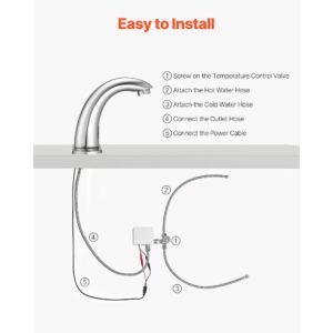 touchless bathroom sink faucet, automatic motion sensor restroom toilet faucet with hole cover plate, battery operated,adjustable temp for 9/16 in pipe commercial lavatory,brushed nickel silver