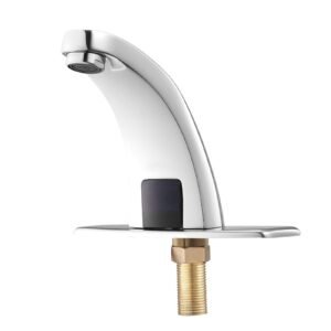 Touchless Bathroom Sink Faucet, Automatic Motion Sensor Restroom Toilet Faucet with Hole Cover Plate, Battery Operated,Hot/Cold Water for 9/16 in Pipe Commercial Lavatory,Chrome Plated Silver