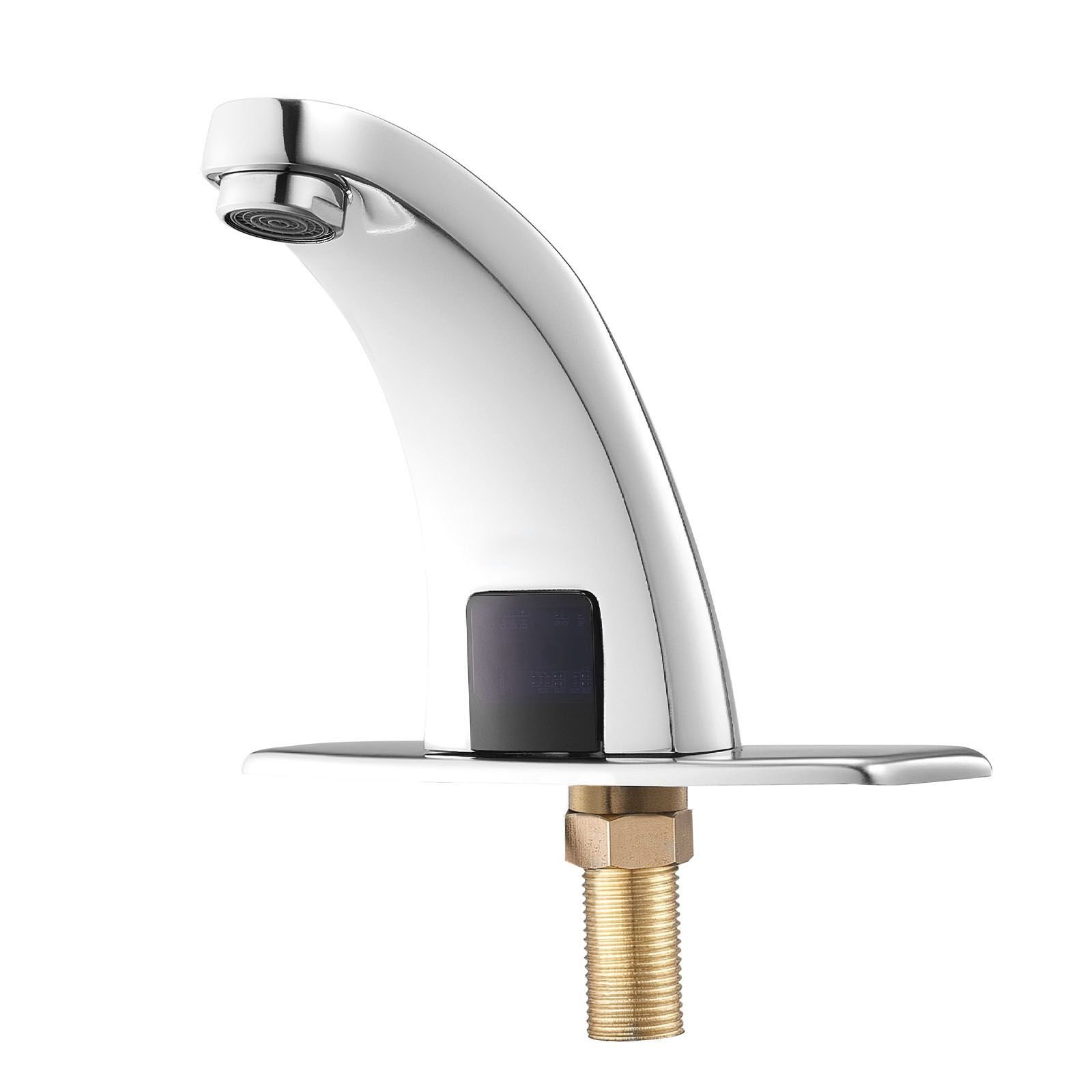 touchless bathroom sink faucet, automatic motion sensor restroom toilet faucet with hole cover plate, battery operated,hot/cold water for 9/16 in pipe commercial lavatory,chrome plated silver