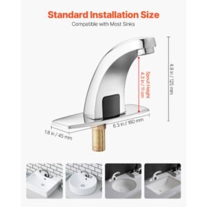 touchless bathroom sink faucet, automatic motion sensor restroom toilet faucet with hole cover plate, battery operated,hot/cold water for 9/16 in pipe commercial lavatory,chrome plated silver