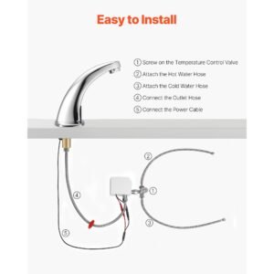 touchless bathroom sink faucet, automatic motion sensor restroom toilet faucet with hole cover plate, battery operated,hot/cold water for 9/16 in pipe commercial lavatory,chrome plated silver
