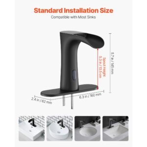 touchless bathroom sink faucet, automatic motion sensor waterfall restroom toilet faucet with hole cover plate, modern electronic sensor hot/cold water for 9/16 in pipe commercial,matte black