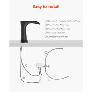 touchless bathroom sink faucet, automatic motion sensor waterfall restroom toilet faucet with hole cover plate, modern electronic sensor hot/cold water for 9/16 in pipe commercial,matte black