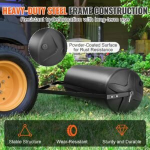 tow behind lawn roller, 400lbs sand/water filled yard roller, lldpe drum and steel frame sod roller with easy turn plug, tow behind a tractor or atv for lawn, garden, farm, park, black