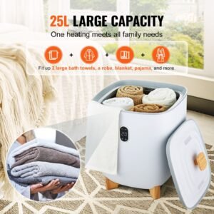 towel warmers for bathroom, 25 l towel warmer bucket with auto shut off for spa fits up to 5 oversized bath towels, blankets, clothes, bathrobes, pj's and more