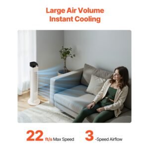 tower fan, 22 ft/s velocity quiet floor fan, 70° oscillating fans for indoors with 3 speeds, 4 modes, 12h timer, portable standing bladeless fan with remote control for bedroom, office, home