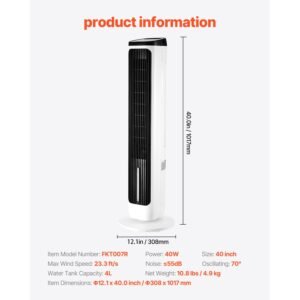 tower fan, 23.3ft/s velocity quiet floor fan, 70° oscillating fans for indoors with 9 speeds, 4 modes, 24h timer, portable standing bladeless fan with remote control for bedroom, office, home