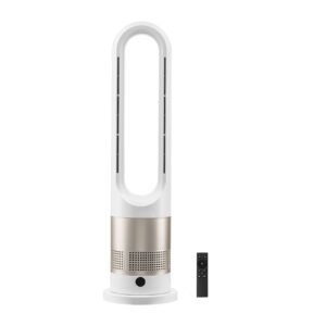 Tower Fan Bladeless, 16 ft/s Velocity Quiet Floor Fan that Blows Cold & Heating Air, 80° Oscillating Fans with 8 Speeds, 9H Timer, Standing Fans with Remote Control for Bedroom, Office, Home