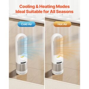 tower fan bladeless, 16.4ft/s velocity floor fan that blows cold air, 80° oscillating 8 speed fans, 8h timer, standing fans with h13 hepa filtration, remote control & air purification mode