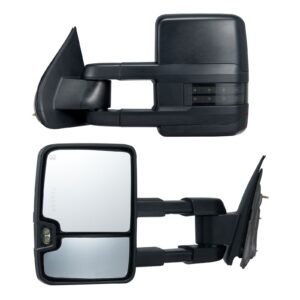 Towing Mirrors, Left & Right Pair Set for Chevrolet Silverado (2003-2007)/GMC/Cadillac, Power Heated with Signal Light & LED Driving Light, Manual Telescoping Folding, and Heating Defrost, Black