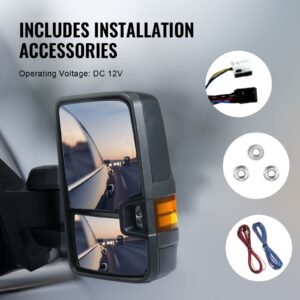 towing mirrors, left & right pair set for chevrolet silverado (2003 2007)/gmc/cadillac, power heated with signal light & led driving light, manual telescoping folding, and heating defrost, black