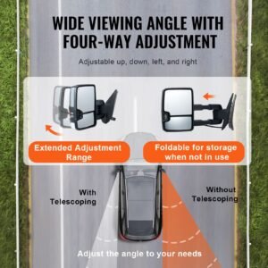 towing mirrors, left & right pair set for chevrolet silverado (2007 2014)/gmc/cadillac, power heated tow mirror with signal light, manual controlling telescoping folding, heating defrost, silver