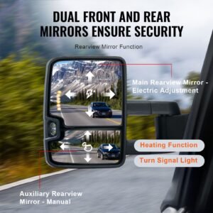towing mirrors, left & right pair set for chevrolet silverado (2007 2014)/gmc/cadillac, power heated tow mirror with signal light, manual controlling telescoping folding, heating defrost, silver