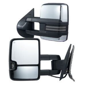 Towing Mirrors, Left & Right Pair Set for Chevrolet Silverado (2007-2014)/GMC/Cadillac, Power Heated Tow Mirror with Signal Light, Manual Controlling Telescoping Folding, Heating Defrost, Silver