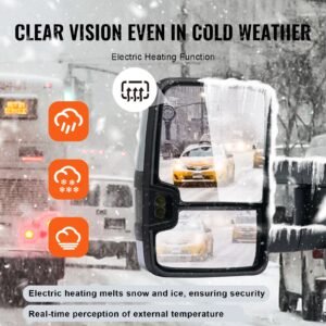towing mirrors, left & right pair set for chevrolet silverado (2007 2014)/gmc/cadillac, power heated tow mirror with signal light, manual controlling telescoping folding, heating defrost, silver