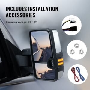 towing mirrors, left & right pair set for chevrolet silverado (2007 2014)/gmc/cadillac, power heated tow mirror with signal light, manual controlling telescoping folding, heating defrost, silver