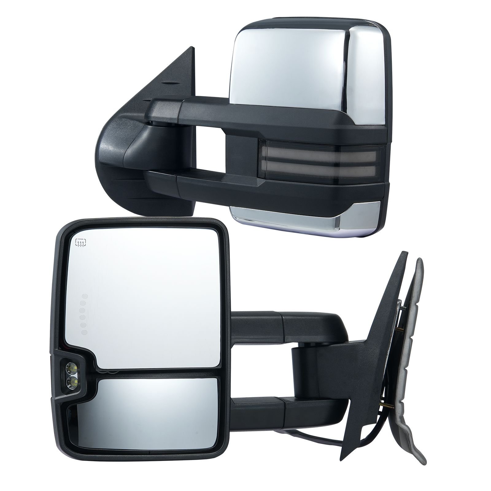 towing mirrors, left & right pair set for chevrolet silverado (2007 2014)/gmc/cadillac, power heated tow mirror with signal light, manual controlling telescoping folding, heating defrost, silver