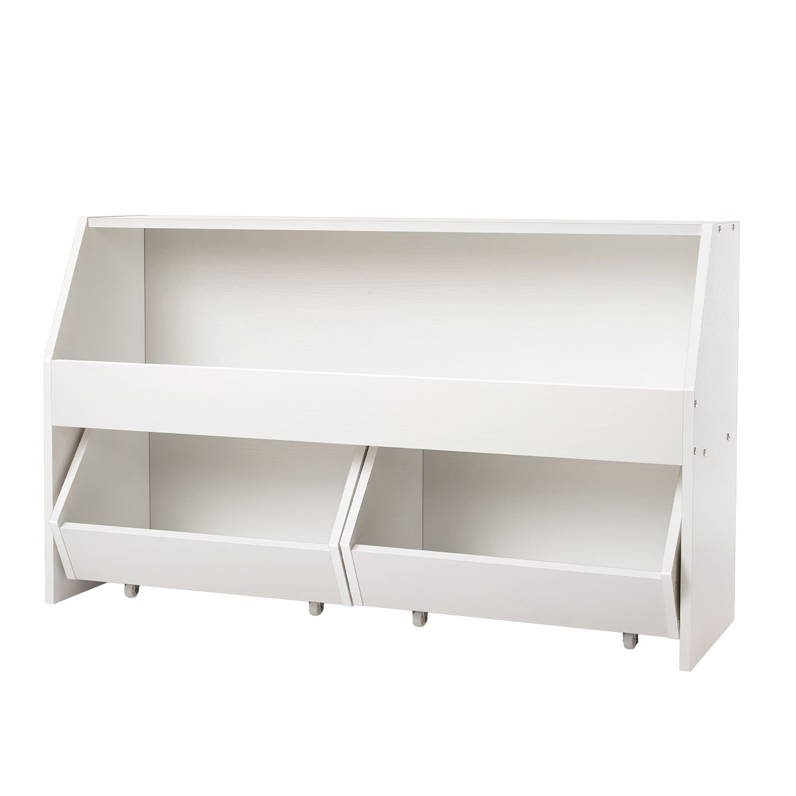 toy storage organizer, wooden kids bookshelf with storage, toy storage cabinet with 2 mobile drawers, kids storage organizer for bedroom, nursery, living room, entryway, preschool, white