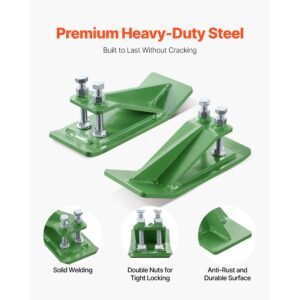 tractor bucket protector, 2pcs heavy duty steel bucket edge protectors, edge tamer anti skid device with double hexagon lock nuts and bolts, for snow, leave removal & spreading gravel (green)