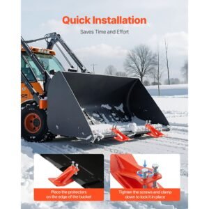 tractor bucket protector, 2pcs heavy duty steel bucket edge protectors, edge tamer anti skid device with double hexagon lock nuts and bolts, for snow, leave removal & spreading gravel (orange)
