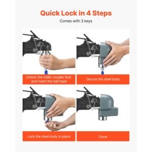 trailer coupler lock, fits 2 5/16 inch cast/bulldog trailer couplers, heavy duty trailer hitch lock with 3 keys, corrision resistant, anti theft coupler ball locks for rv, trailer, boat, black