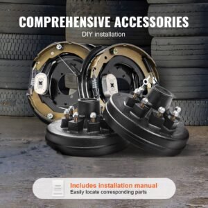 trailer hub drum kits 8 on 6.5" b.c. with 12" x 2" electric brakes, self adjusting trailer brake assembly for 7000 lbs axle, 5 hole mounting, backing plates for brake system part replacement