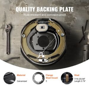 trailer hub drum kits 8 on 6.5" b.c. with 12" x 2" electric brakes, self adjusting trailer brake assembly for 7000 lbs axle, 5 hole mounting, backing plates for brake system part replacement