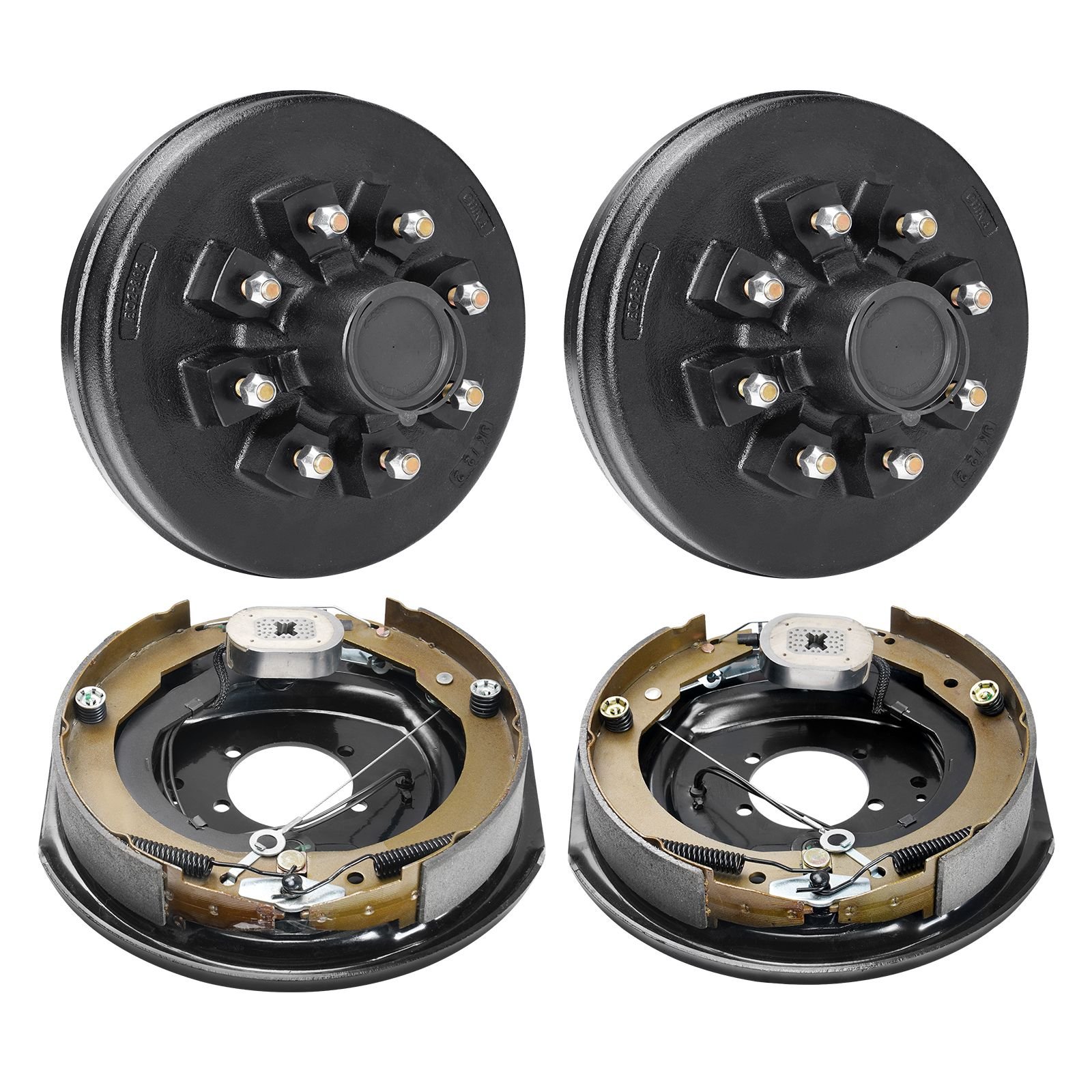 trailer hub drum kits 8 on 6.5" b.c. with 12" x 2" electric brakes, self adjusting trailer brake assembly for 7000 lbs axle, 5 hole mounting, backing plates for brake system part replacement